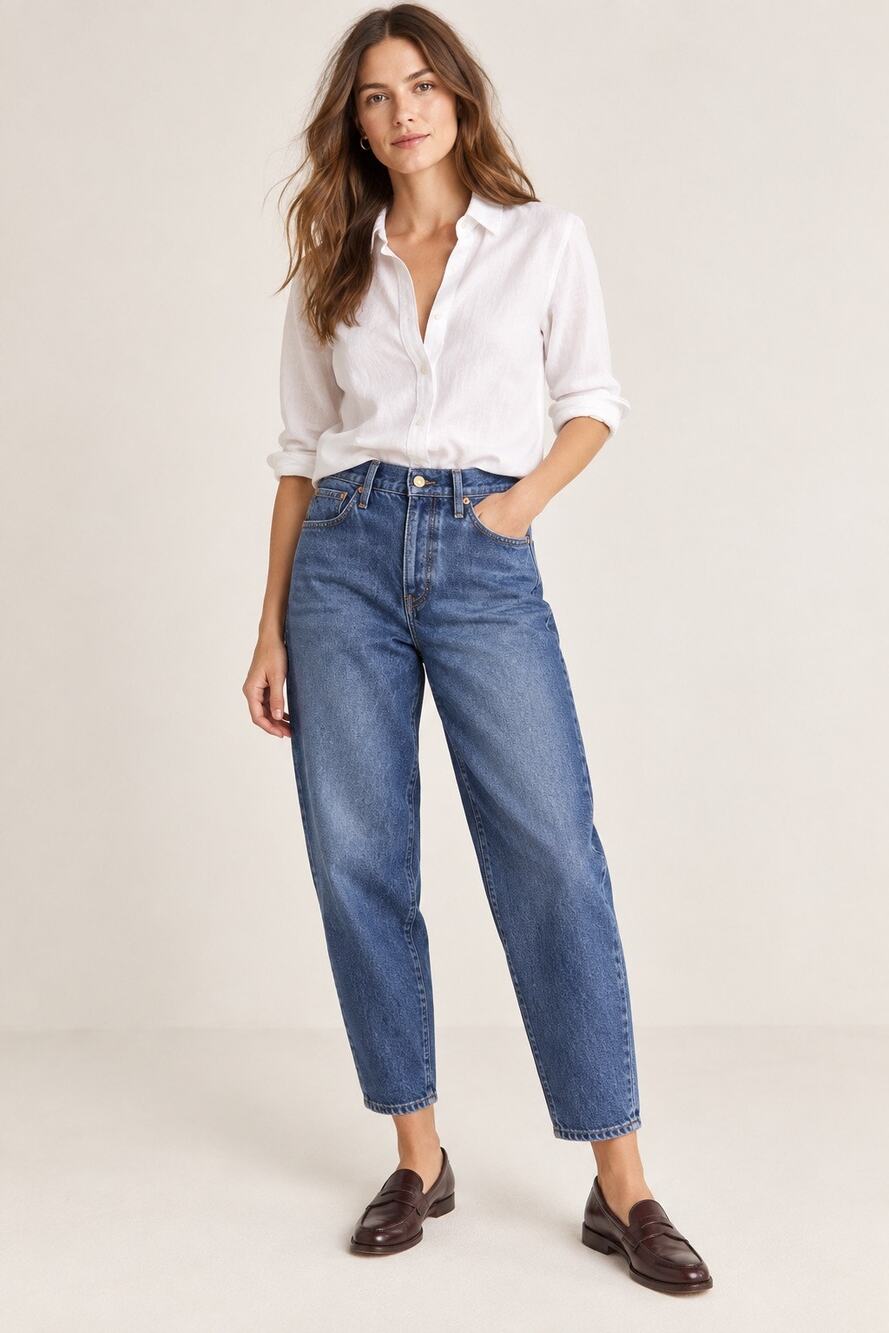 J.Crew Peggy Barrel-Leg High-Rise Tapered Jeans Authentic Blue Wash Size 27